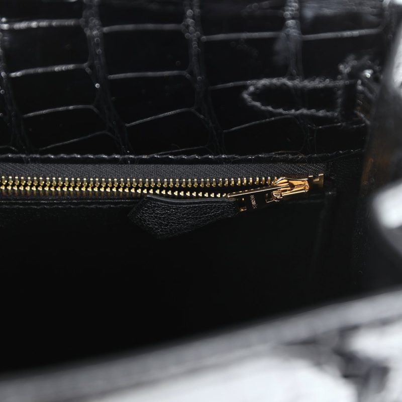 Hermes Kelly Sellier 25 Black Shiny Alligator Gold Hardware - Image 9