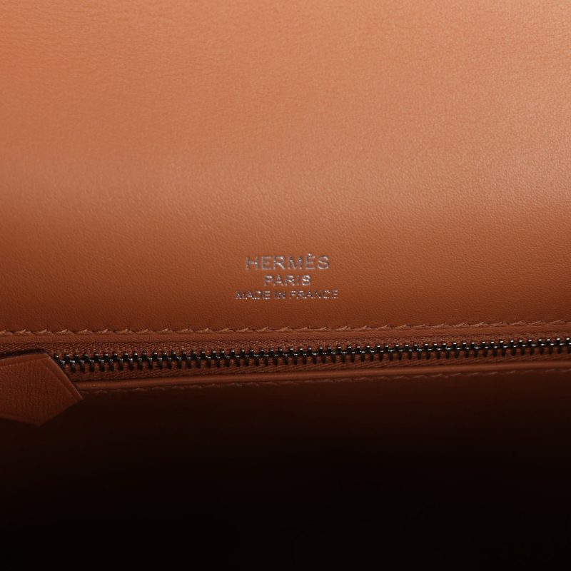 Hermes Kelly Sellier 25 Gold Swift and Ecru Toile Palladium Hardware - Image 7