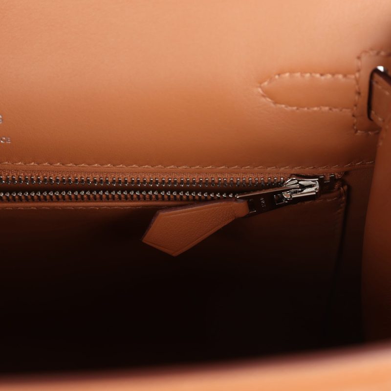 Hermes Kelly Sellier 25 Gold Swift and Ecru Toile Palladium Hardware - Image 8