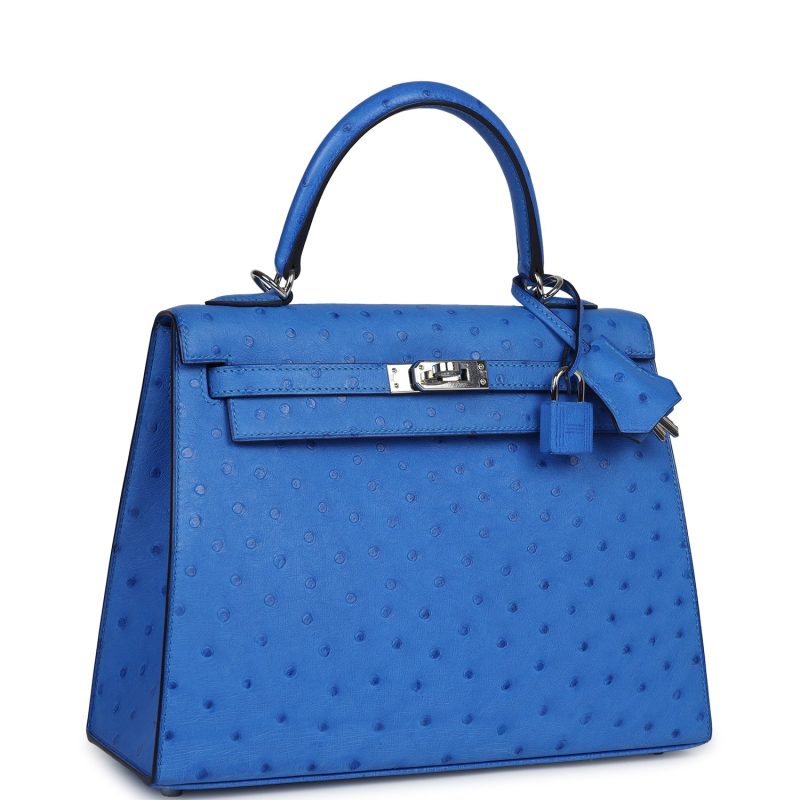 Hermes Kelly Sellier 25 Bleuet Ostrich Palladium Hardware - Image 2