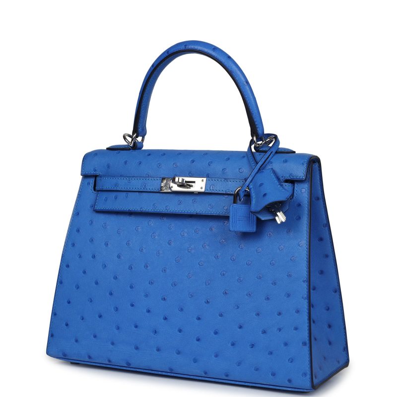 Hermes Kelly Sellier 25 Bleuet Ostrich Palladium Hardware - Image 3