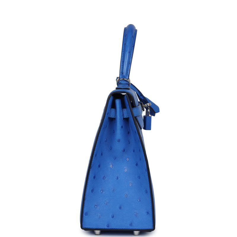 Hermes Kelly Sellier 25 Bleuet Ostrich Palladium Hardware - Image 4