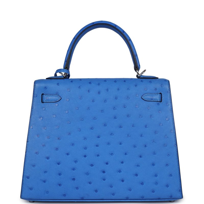 Hermes Kelly Sellier 25 Bleuet Ostrich Palladium Hardware - Image 5