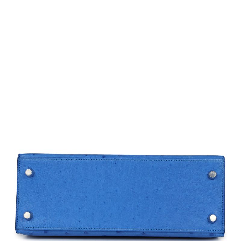 Hermes Kelly Sellier 25 Bleuet Ostrich Palladium Hardware - Image 6