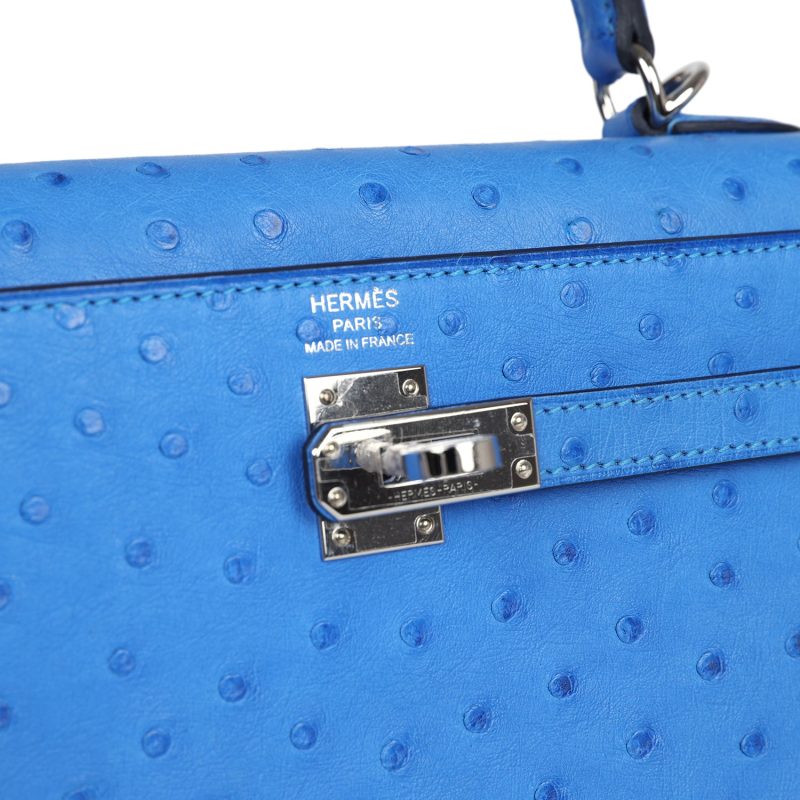 Hermes Kelly Sellier 25 Bleuet Ostrich Palladium Hardware - Image 7