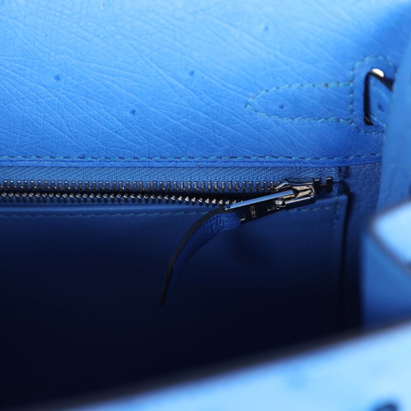 Hermes Kelly Sellier 25 Bleuet Ostrich Palladium Hardware - Image 9
