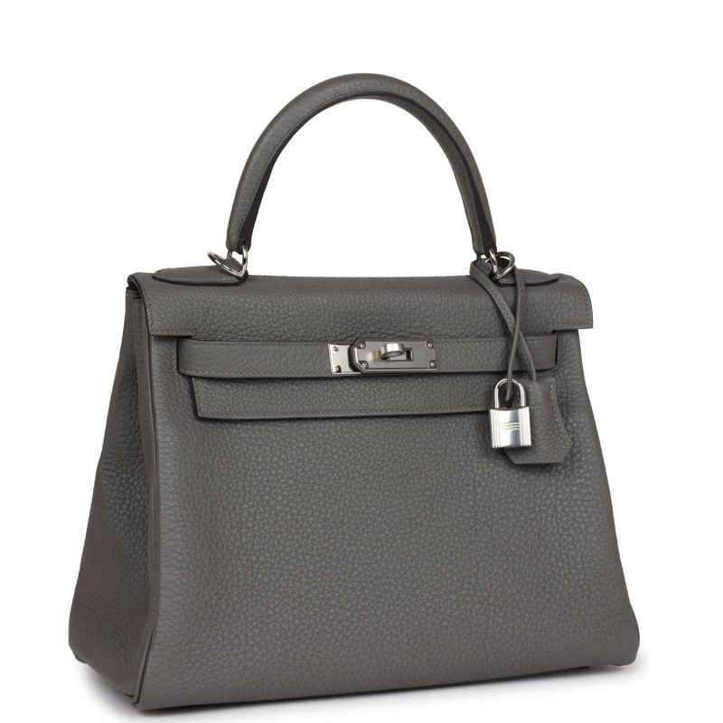 Hermes Kelly Retourne 28 Gris Meyer Clemence Palladium Hardware - Image 2