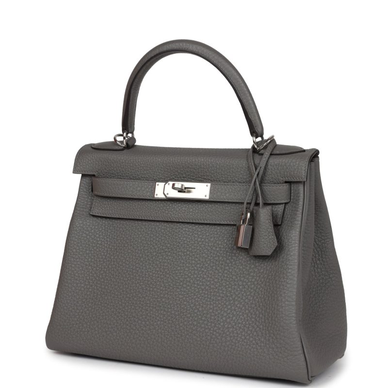 Hermes Kelly Retourne 28 Gris Meyer Clemence Palladium Hardware - Image 3