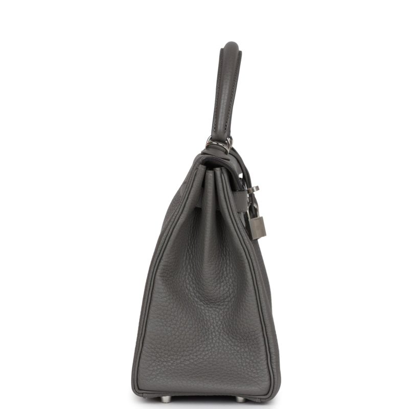 Hermes Kelly Retourne 28 Gris Meyer Clemence Palladium Hardware - Image 4