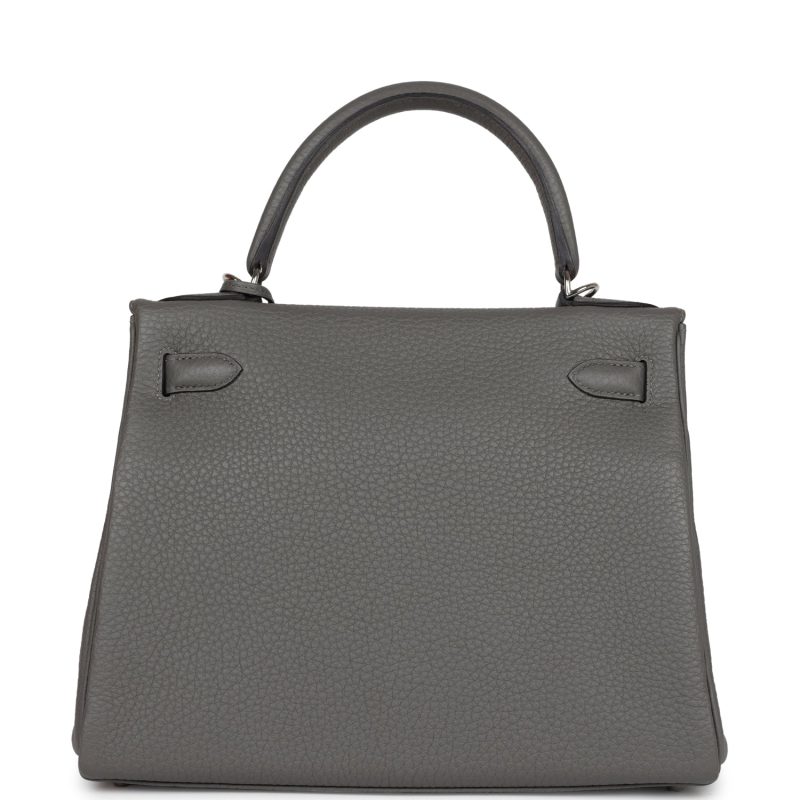 Hermes Kelly Retourne 28 Gris Meyer Clemence Palladium Hardware - Image 5