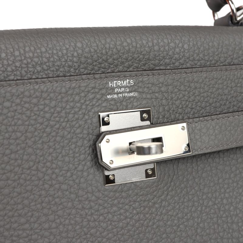 Hermes Kelly Retourne 28 Gris Meyer Clemence Palladium Hardware - Image 7