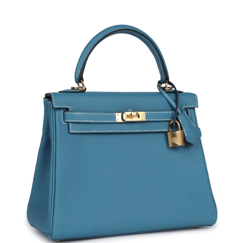 Hermes Kelly Retourne 25 Blue Jean Togo Gold Hardware - Image 2