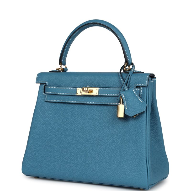 Hermes Kelly Retourne 25 Blue Jean Togo Gold Hardware - Image 3