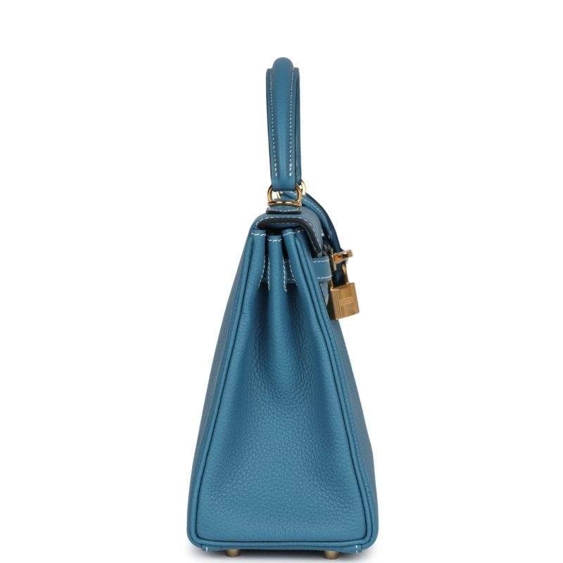 Hermes Kelly Retourne 25 Blue Jean Togo Gold Hardware - Image 4