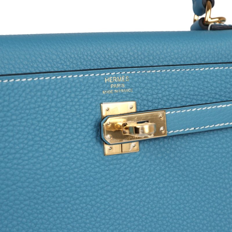 Hermes Kelly Retourne 25 Blue Jean Togo Gold Hardware - Image 7