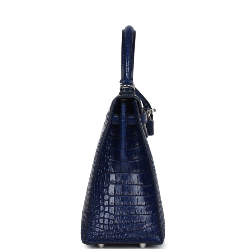 Hermes Kelly Sellier 25 Bleu Indigo Aizome Matte Porosus Crocodile Palladium Hardware - Image 4
