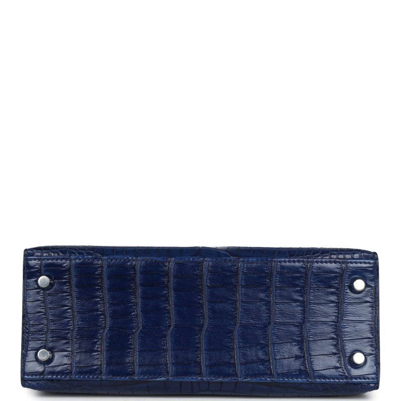 Hermes Kelly Sellier 25 Bleu Indigo Aizome Matte Porosus Crocodile Palladium Hardware - Image 6
