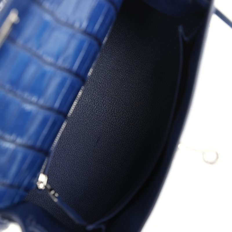 Hermes Kelly Sellier 25 Bleu Indigo Aizome Matte Porosus Crocodile Palladium Hardware - Image 8