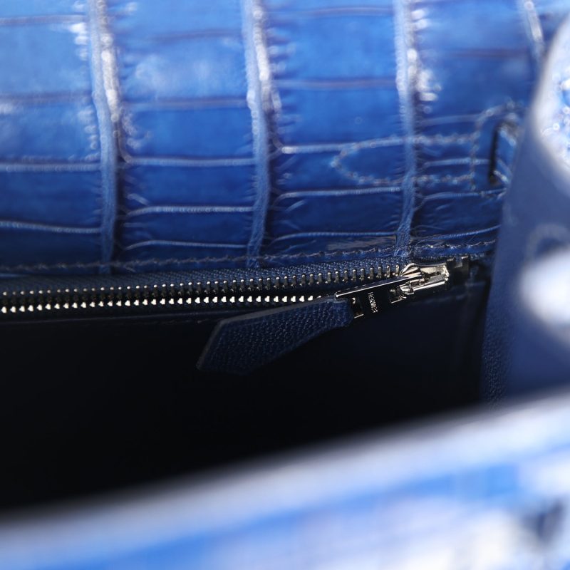 Hermes Kelly Sellier 25 Bleu Indigo Aizome Matte Porosus Crocodile Palladium Hardware - Image 9