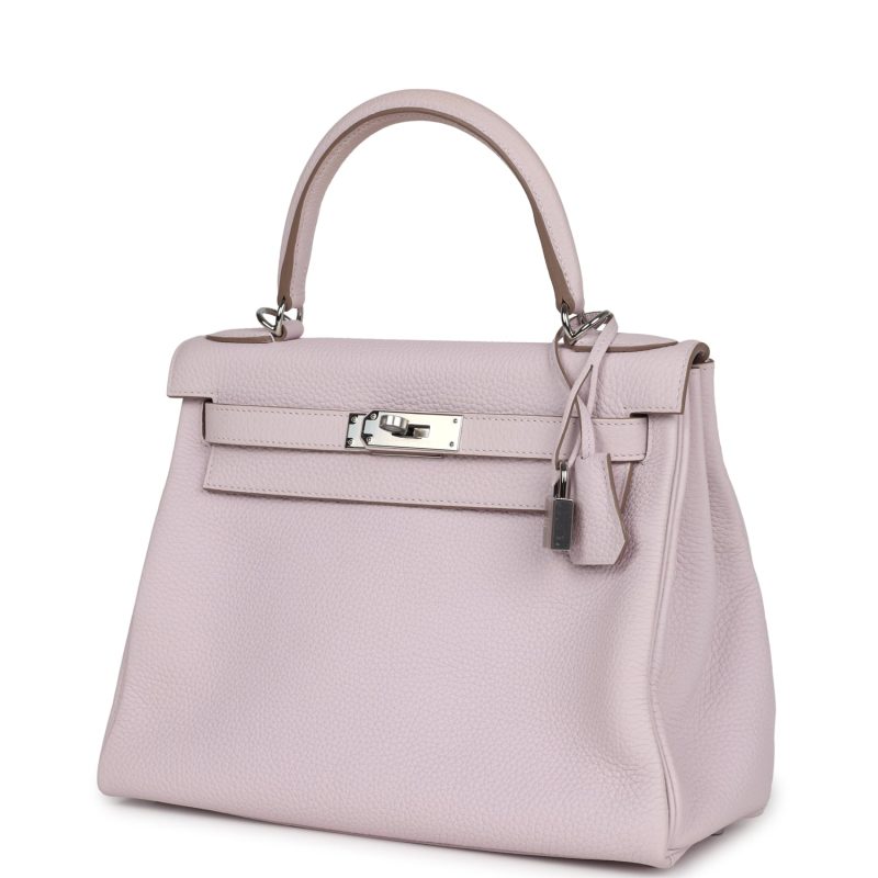 Hermes Kelly Retourne 28 Mauve Pale Clemence Palladium Hardware - Image 3
