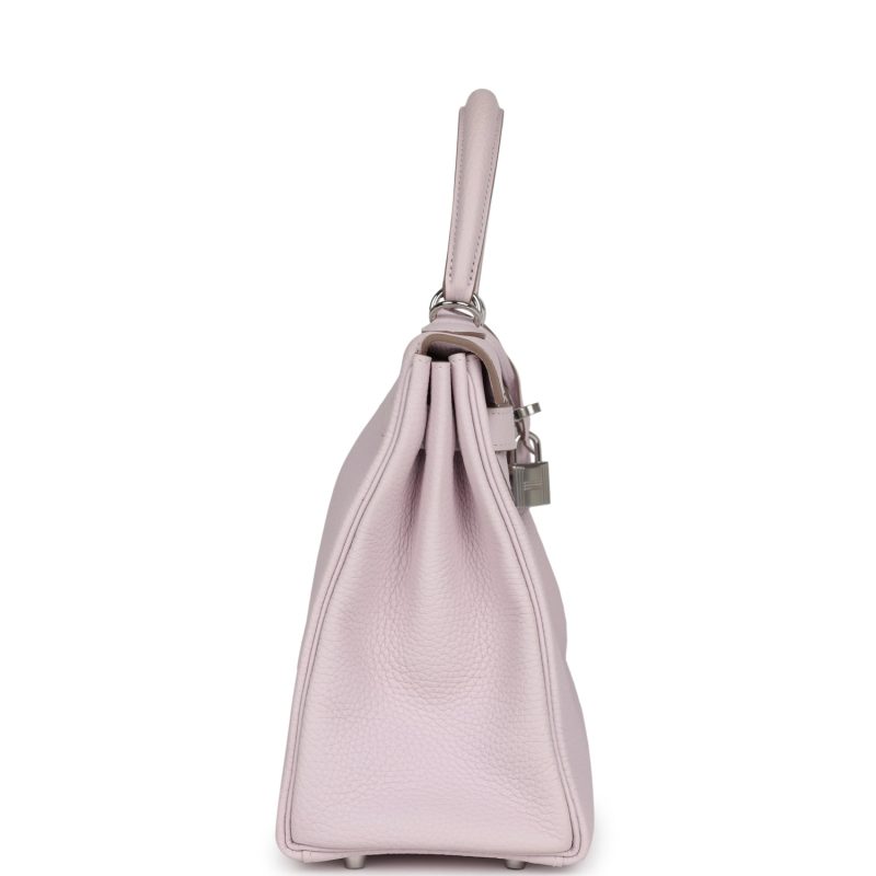 Hermes Kelly Retourne 28 Mauve Pale Clemence Palladium Hardware - Image 4