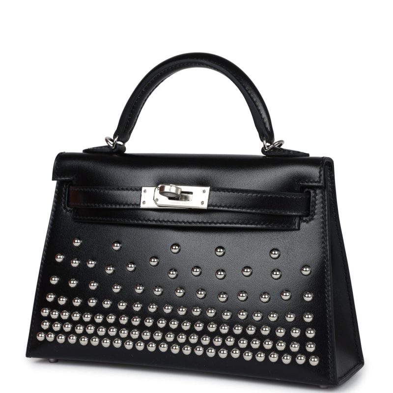 Hermes Kelly Sellier 20 Clouté Black Box Palladium Hardware - Image 3