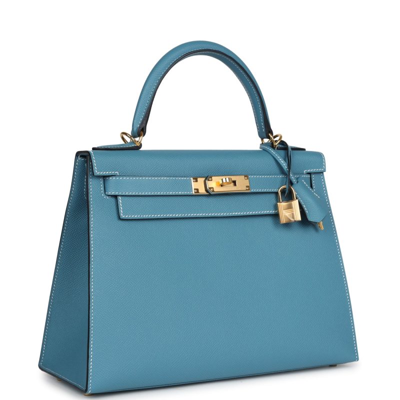 Hermes Kelly Sellier 28 Blue Jean Epsom Gold Hardware - Image 2