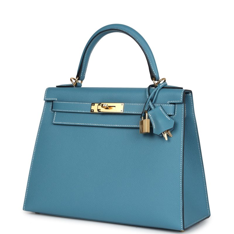 Hermes Kelly Sellier 28 Blue Jean Epsom Gold Hardware - Image 3