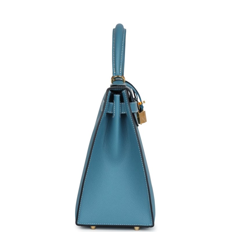Hermes Kelly Sellier 28 Blue Jean Epsom Gold Hardware - Image 4