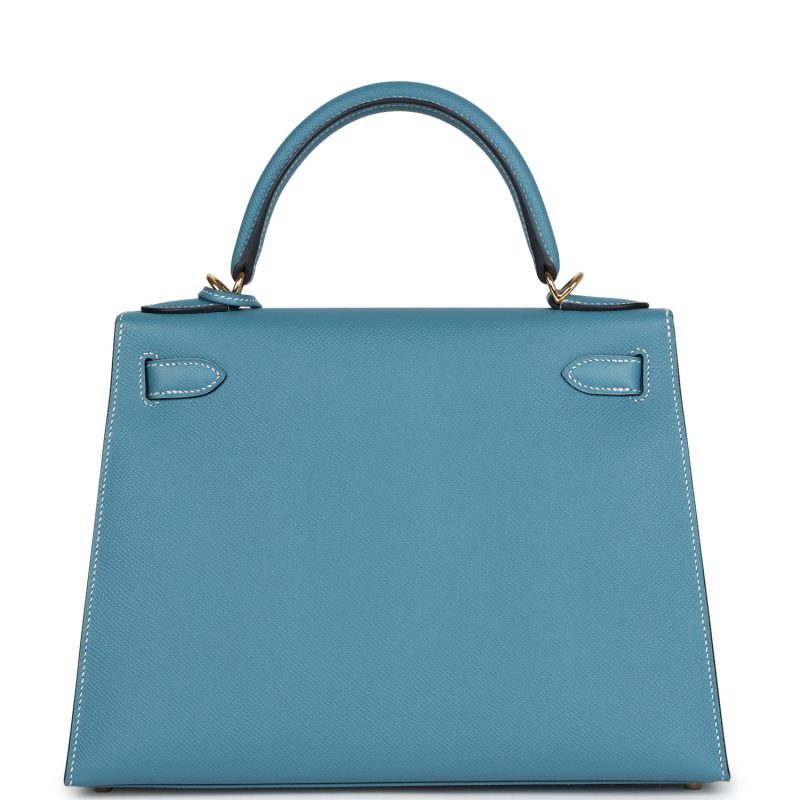 Hermes Kelly Sellier 28 Blue Jean Epsom Gold Hardware - Image 5