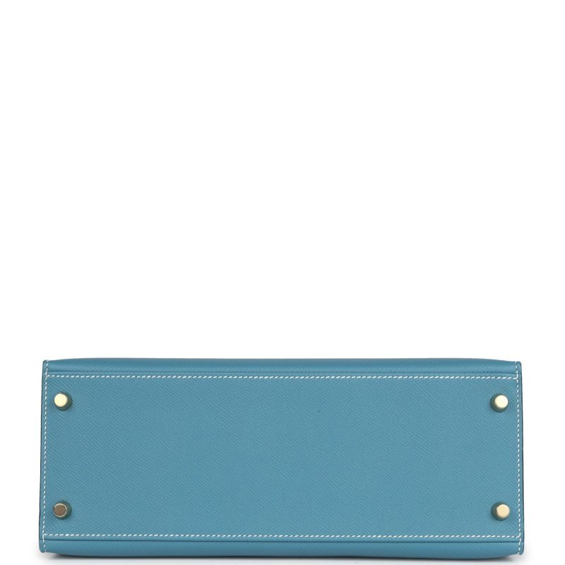 Hermes Kelly Sellier 28 Blue Jean Epsom Gold Hardware - Image 6