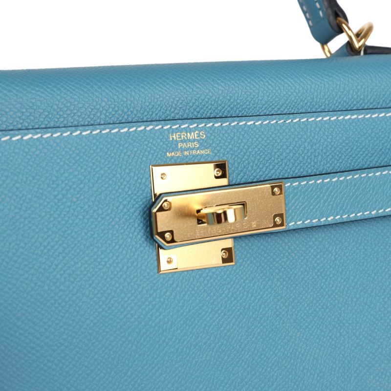 Hermes Kelly Sellier 28 Blue Jean Epsom Gold Hardware - Image 7