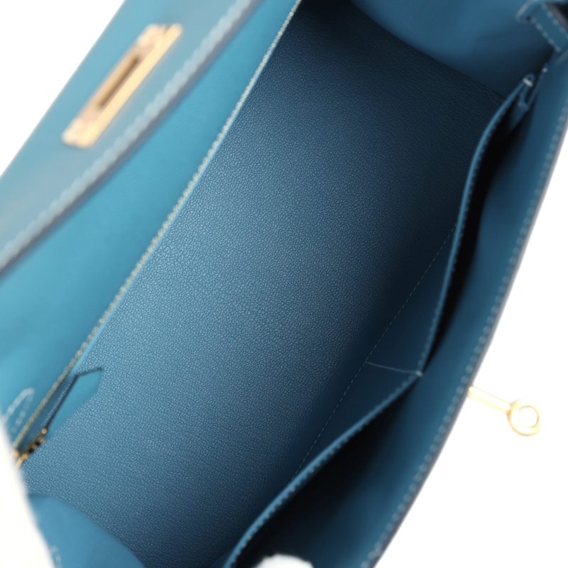 Hermes Kelly Sellier 28 Blue Jean Epsom Gold Hardware - Image 8