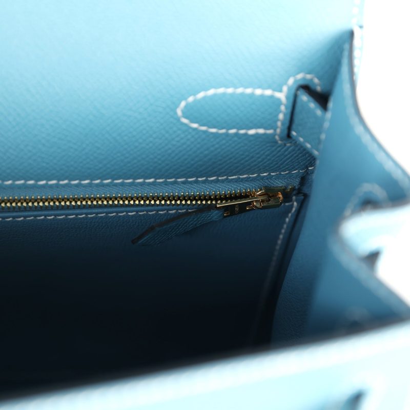 Hermes Kelly Sellier 28 Blue Jean Epsom Gold Hardware - Image 9