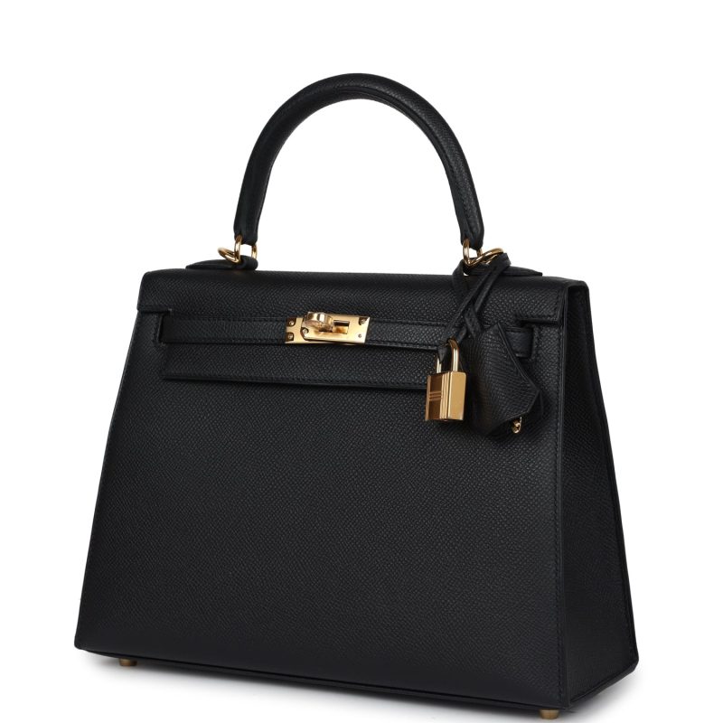 Hermes Kelly Sellier 25 Black Epsom Gold Hardware - Image 3