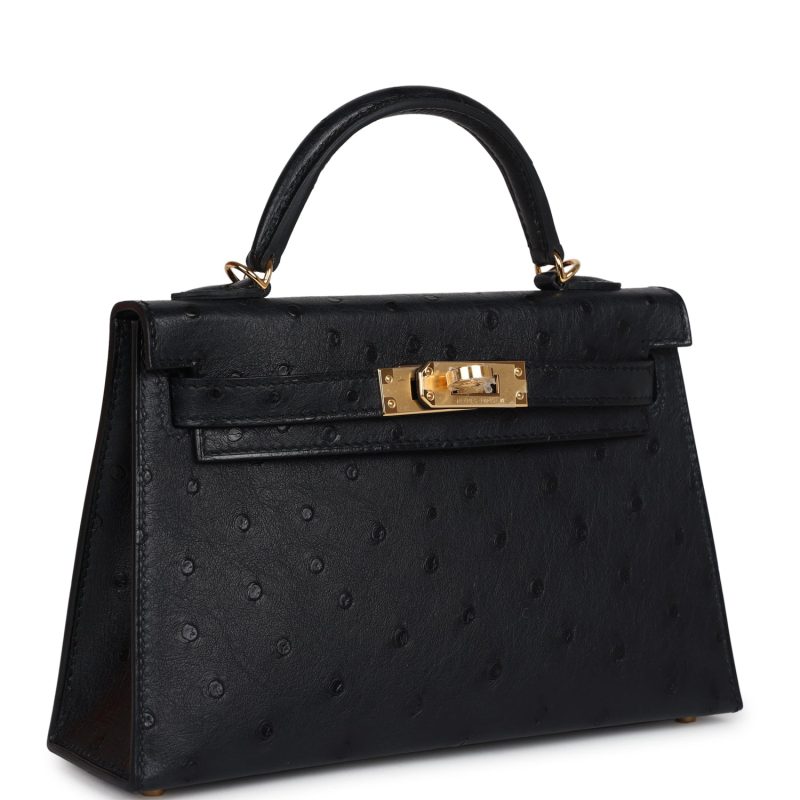 Hermes Kelly Sellier 20 Black Ostrich Gold Hardware - Image 2