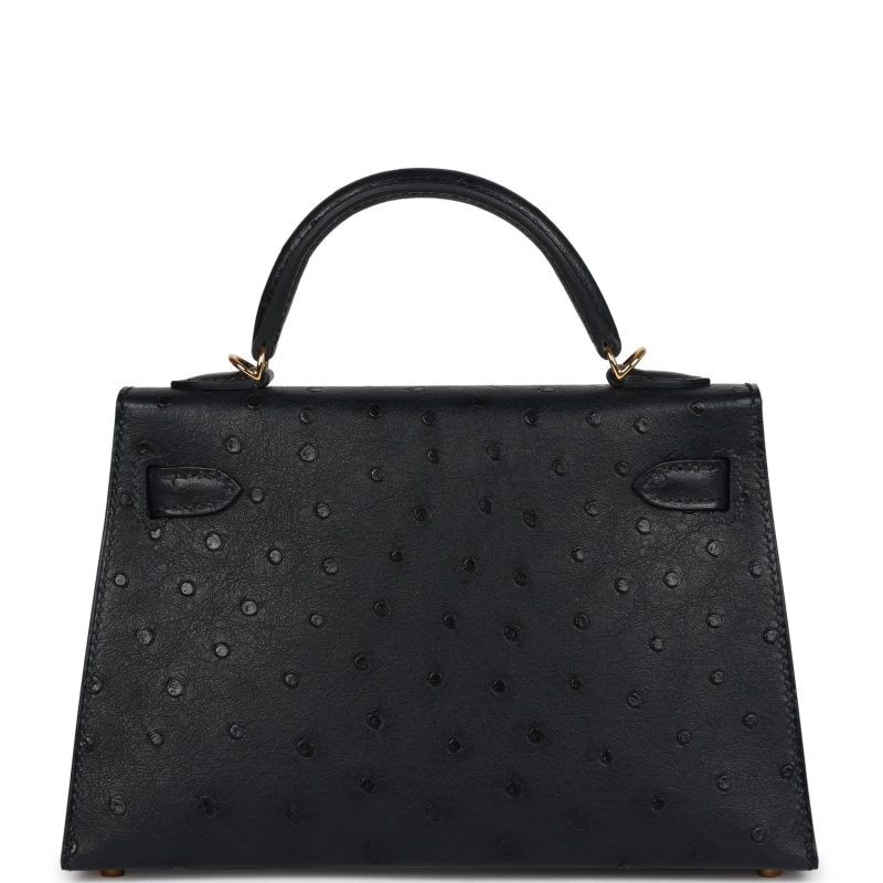 Hermes Kelly Sellier 20 Black Ostrich Gold Hardware - Image 5