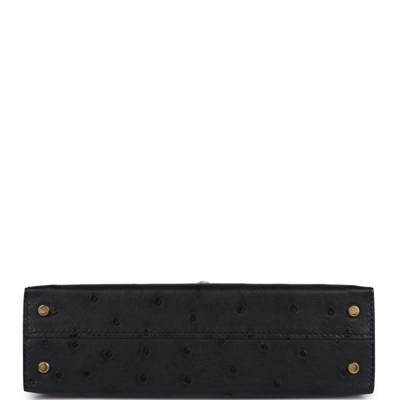 Hermes Kelly Sellier 20 Black Ostrich Gold Hardware - Image 6