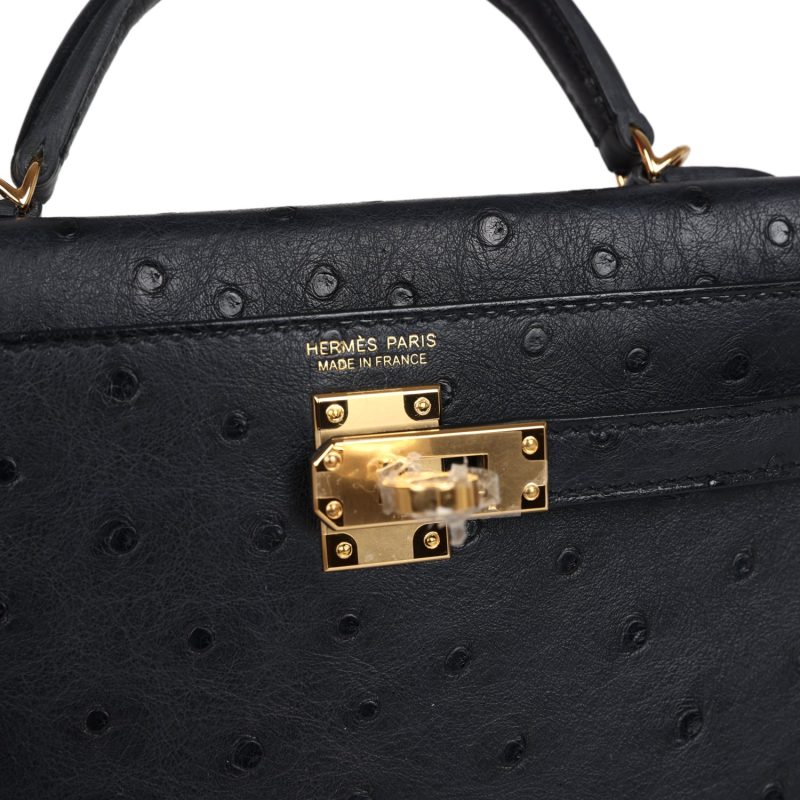 Hermes Kelly Sellier 20 Black Ostrich Gold Hardware - Image 7
