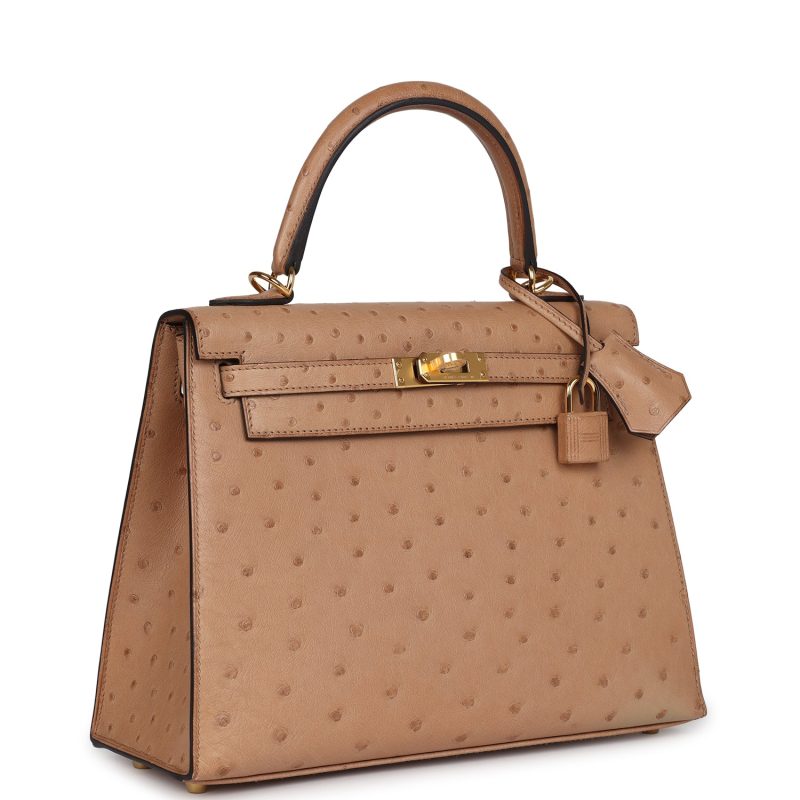 Hermes Kelly Sellier 25 Chai Ostrich Gold Hardware - Image 2