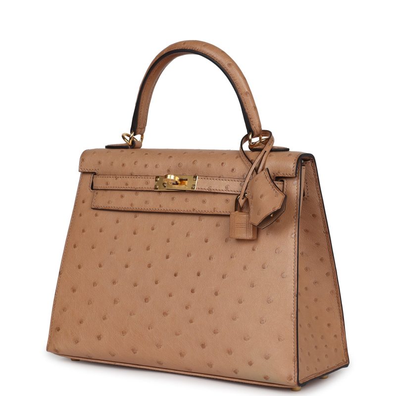 Hermes Kelly Sellier 25 Chai Ostrich Gold Hardware - Image 3