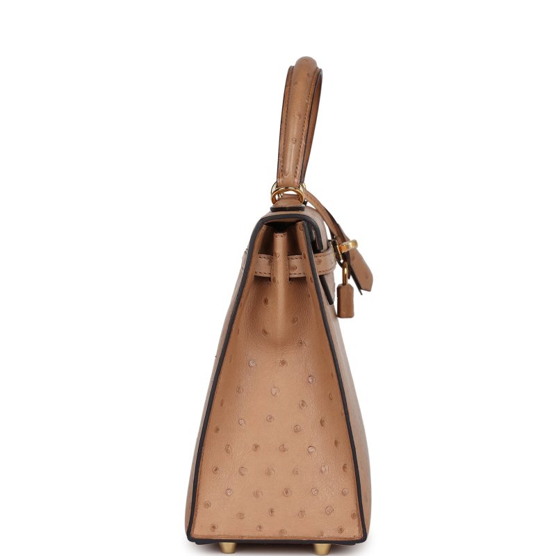 Hermes Kelly Sellier 25 Chai Ostrich Gold Hardware - Image 4