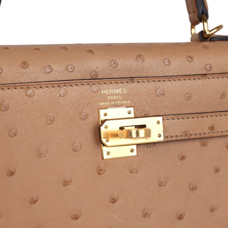 Hermes Kelly Sellier 25 Chai Ostrich Gold Hardware - Image 7