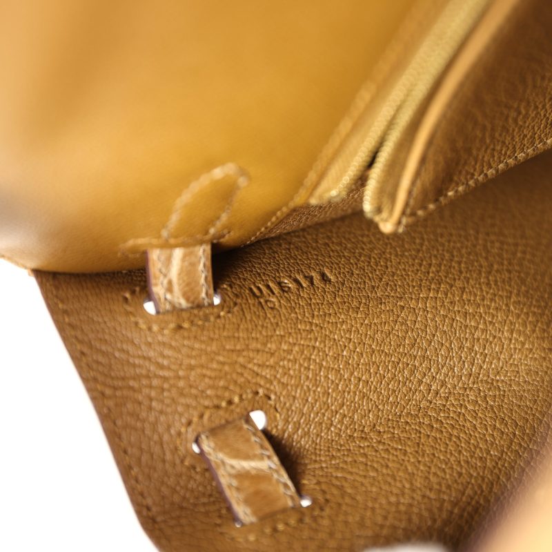 Hermes Kelly Sellier 25 Bronze Dore Madame and Sable Shiny Niloticus Crocodile Touch Permabrass Hardware - Image 8