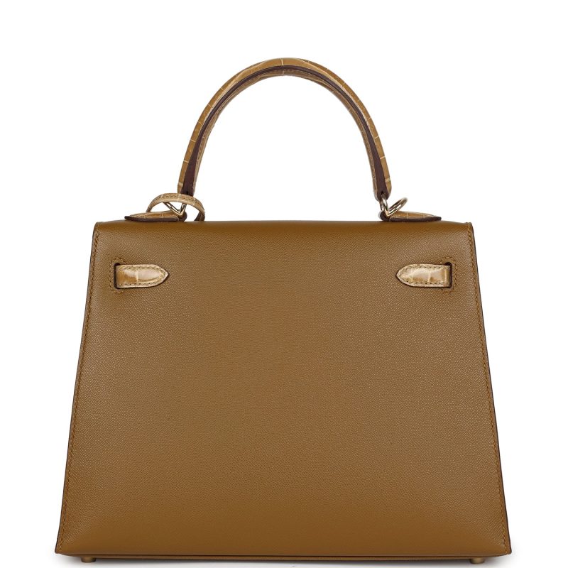 Hermes Kelly Sellier 25 Bronze Dore Madame and Sable Shiny Niloticus Crocodile Touch Permabrass Hardware - Image 5