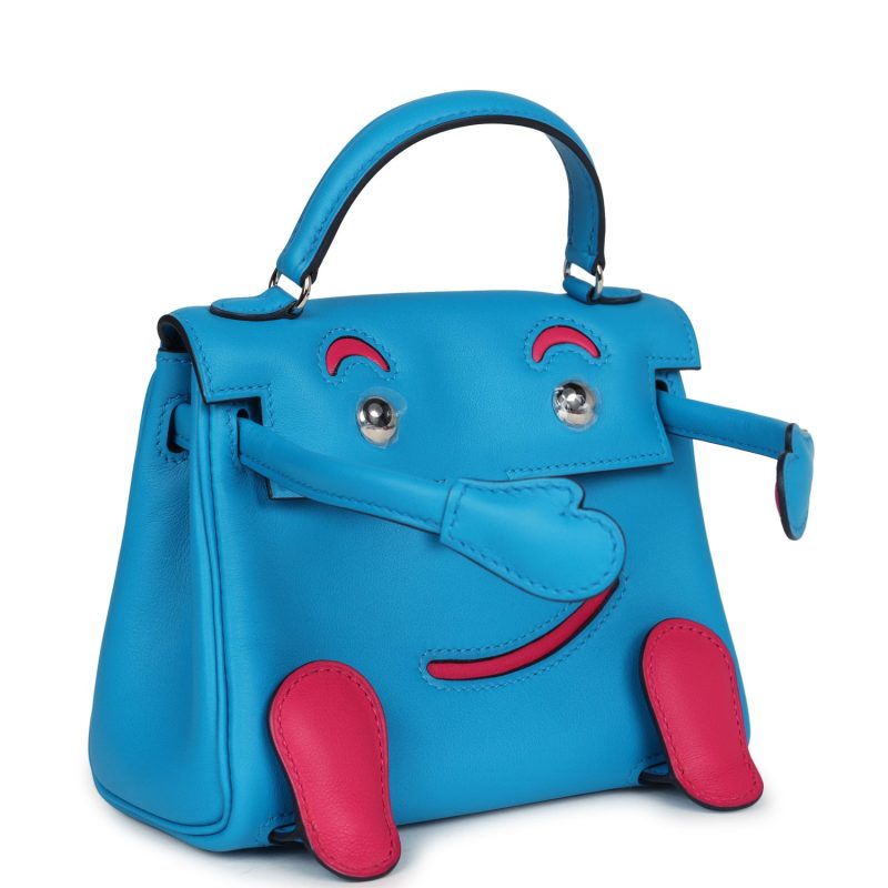 Hermes “Quelle Idolle” Kelly Doll Bleu Frida and Rose Extreme Swift Palladium Hardware - Image 2