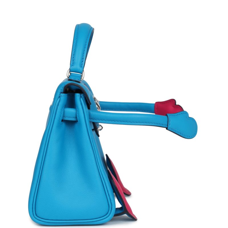 Hermes “Quelle Idolle” Kelly Doll Bleu Frida and Rose Extreme Swift Palladium Hardware - Image 3