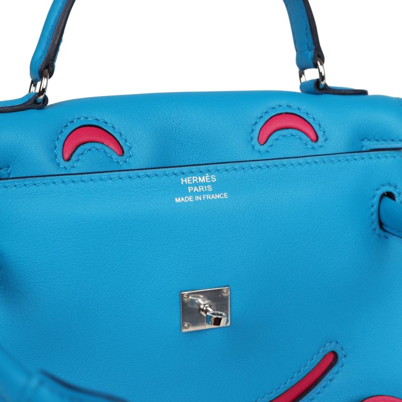 Hermes “Quelle Idolle” Kelly Doll Bleu Frida and Rose Extreme Swift Palladium Hardware - Image 6