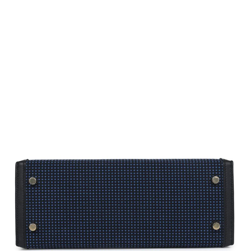 Hermes Kelly Sellier 25 Black Swift and Bleu Saphir Toile Gold Hardware - Image 6