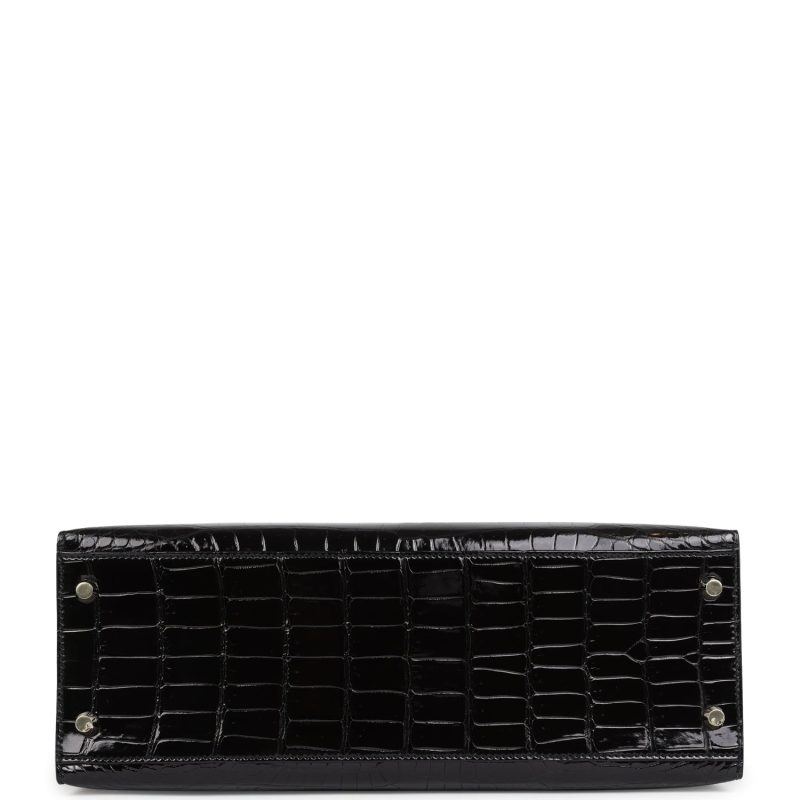 Hermes Kelly Sellier 32 Black Shiny Porosus Crocodile Gold Hardware - Image 7